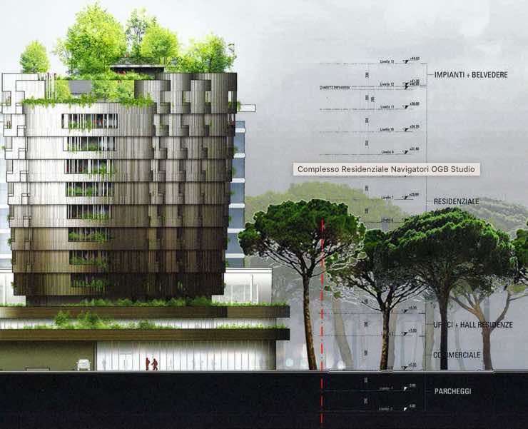 L’intero progetto del bosco verticale romano chiamato Foresta Romana 