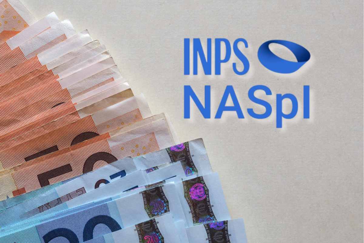 Banconote euro e logo INPS Naspi